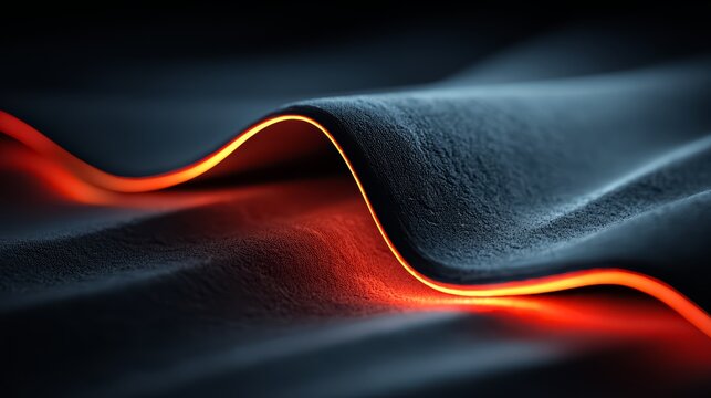 Black and orange wave of fabric. The orange is the only color that stands out. The image is abstract and has a moody - Powered by Adobe