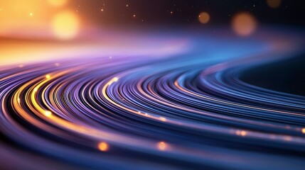 An abstract image of flowing lines with glowing lights, suggesting data flow or a futuristic concept.