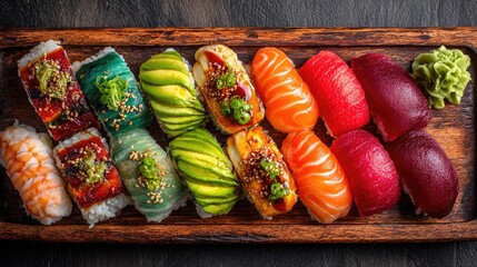 Assorted Nigiri Sushi Platter with Fresh Seafood and Vibrant Ingredients