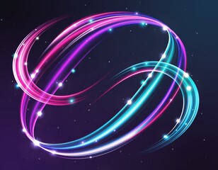 Glowing neon light trails forming abstract infinity loop on dark background