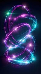 Neon light trails forming a futuristic spiral shape with vibrant colors