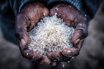 Compassionate Hands Cupping Rice: A Symbol of Hope Amidst Famine and Despair