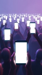 Concert crowd capturing the moment with smartphones at night