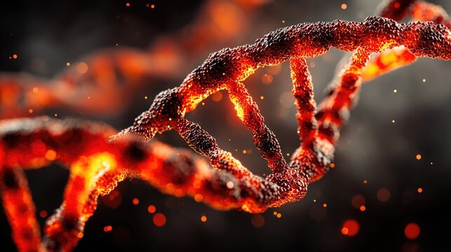 Glowing DNA Helix in Fiery Abstract Style - Powered by Adobe