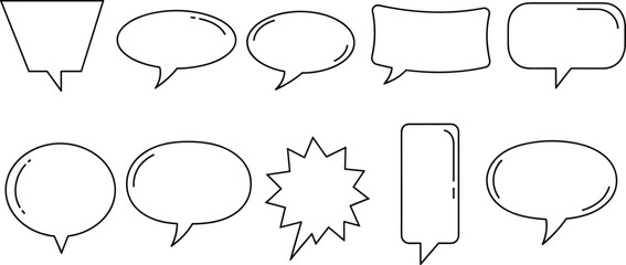 Speech and thought bubble icon set, black and white comic shapes, dialogue cloud, emotion symbol, graphic storytelling illustration