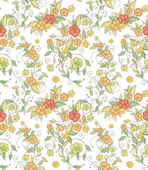 Human-made vector floral seamless ornamental wallpaper in Asian style. Non-AI, great for cards, fabric, textile, packaging, paper, background, decor. Traditional Eastern, Slavic motifs.