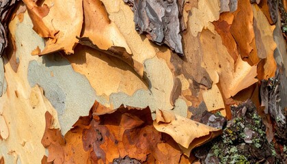 Colorful peeling bark closeup texture.