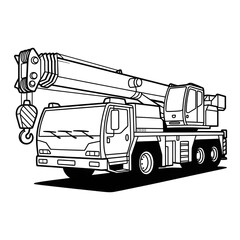 Mobile crane and truck vector illustration coloring page