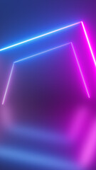 Minimalist glowing neon frame with blue and pink light on dark gradient background