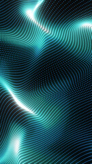 Flowing digital waves of glowing cyan dots forming a futuristic abstract surface