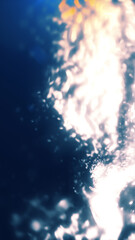 Abstract composition with bright golden light reflections and smooth blue tones resembling liquid energy