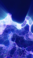Abstract glowing liquid-like waves in blue and purple tones, creating a futuristic and energetic digital texture