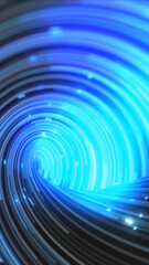 Bright blue energy vortex tunnel with glowing circular motion, symbolizing speed, data, and futuristic travel