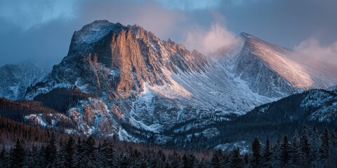 Affect of Dawn: Hallet Peak in Rocky Mountain National Park during a Winter Storm's Embrace