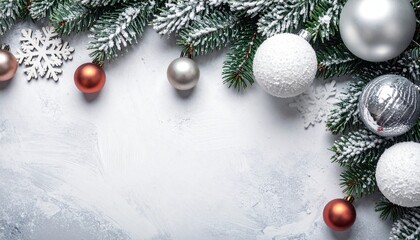 Christmas ornaments and pine branches.