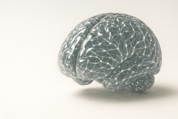 Obraz premium A transparent glass brain with shining lines. Space for text.