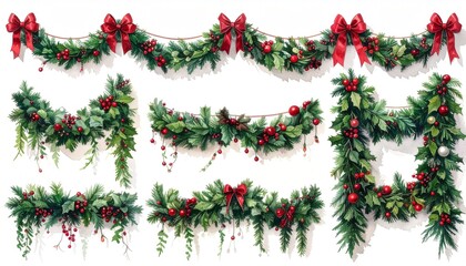 Christmas garland decorations on white wall.