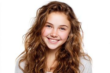Fototapeta premium Cheerful Young Teen Girl Portrait with Smiling Expression on a White Background