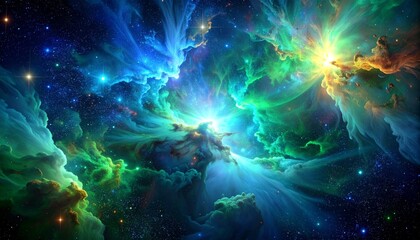 Colorful cosmic nebula in deep space.