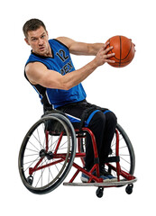 Obraz premium Disabled basketball player in wheelchair. Paralympic sport concept