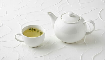 White Ceramic Teapot with Warm Green Tea