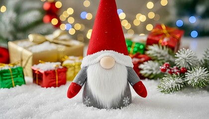 Snowy Christmas Gnome Festive Holiday Scene Outdoors