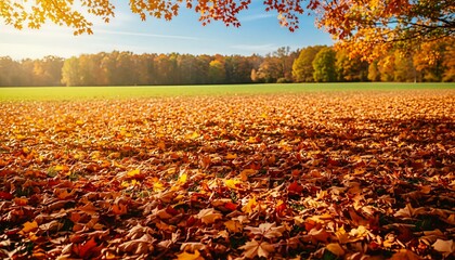 Golden Autumn Park Leaves Sunlit Seasonal Landscape