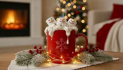 Cozy Christmas Hot Chocolate Mug With Cute Marshmallow Snowmen