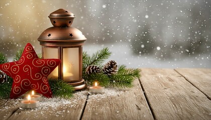 Christmas Lantern With Cozy Decorations Warm Holiday Mood