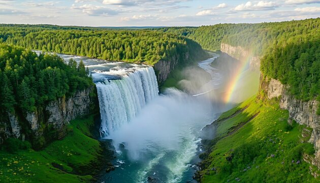 Tall Waterfall Cascading in Green Canyon
