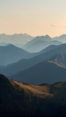 Warm evening light graces alpine slopes a peaceful mountain vista evokes serene travel photography editorial use
