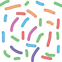 Colorful, abstract, scattered sprinkles on a white background, creating a festive and playful pattern.