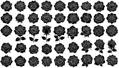 Black rose silhouettes with isolated on white.