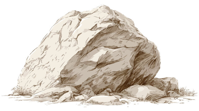 Detailed Vector Drawing of a Large Rock with Picture Overlay