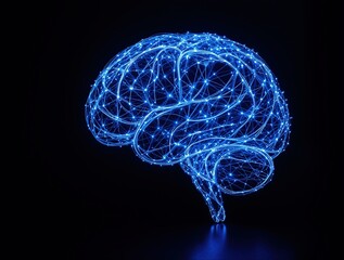 Abstract Digital Brain with Interconnected Glowing Blue Lines