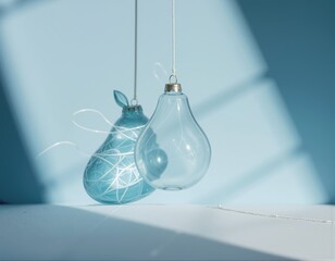 Minimalist Winter Decor Two Pear Ornaments Against Blue Light
