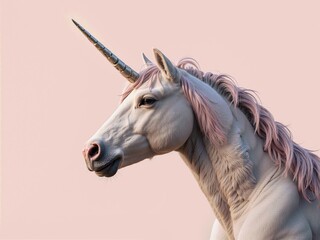 A Close Up Portrait of a Majestic White Unicorn with Pink Mane
