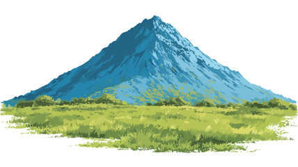 Fototapeta premium Serene Mountain with Blue Top and Green Grass Field Background