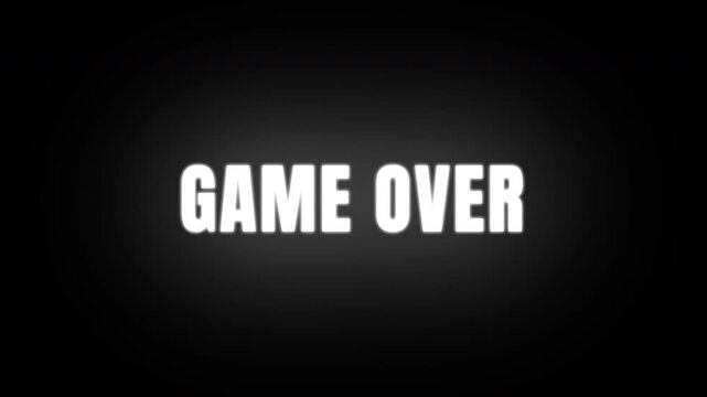Game Over Text Animation with Glowing Digital Typography on Dark Background, Futuristic Arcade Style Display, Seamless Motion Graphic Loop in 4K Resolution
