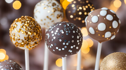 Festive Cake Pops with Bokeh Lights and Garland Backdrop, Perfect for Holiday Parties