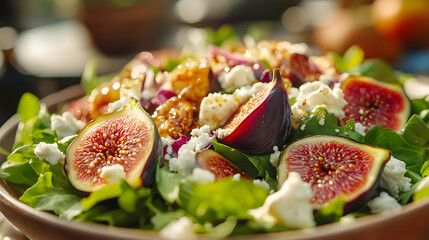 Fresh and Organic Fig Salad with Vegetables: Balanced Lunch for Wellness