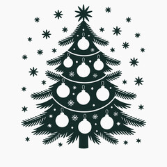 A stylized Christmas tree decorated with round ornaments s