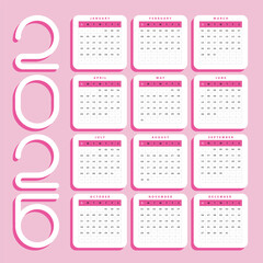 Simple new year Calendar 2026 Pink color
