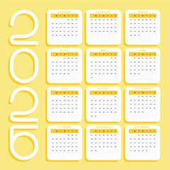 Simple new year Calendar 2026 Yellow color
