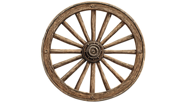 Vintage Wooden Wagon Wheel with Spokes Vector Illustration