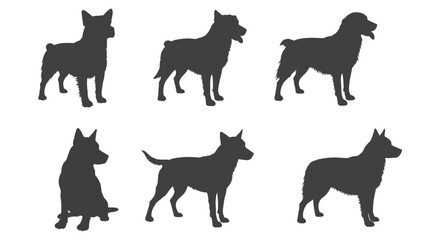 Fototapeta premium vector Set of dog silhouettes vector illustration of various breeds in different poses isolated on white background