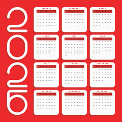 Simple new year Calendar 2026 Red color

