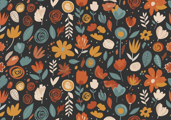 vector Floral vector pattern with flowers and leaves seamless botanical background for fabric design wrapping paper and wallpaper