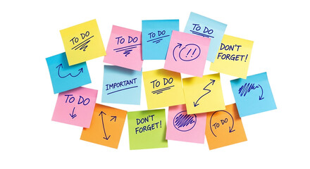 Colorful To-Do List Sticky Notes on Transparent Background - Productivity and Organization Concept