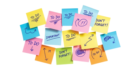 Colorful To-Do List Sticky Notes on Transparent Background - Productivity and Organization Concept